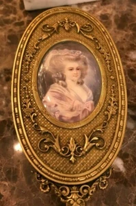 Antique French Dore Bronze Gilt Portrait Painting under Glass Hairbrush Xlnt! - Picture 1 of 8