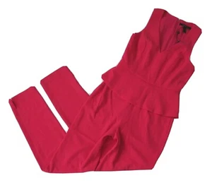 NWT BCBG MaxAzria Cerys in Lipstick Red Crepe Slim Leg Peplum Jumpsuit 4 x 31 - Picture 1 of 4