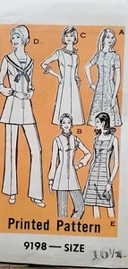 VTG 1972 Marian Martin 9198 Sailor Tunic + Pants + Dress Sewing Pattern Sz. 16.5 - Picture 1 of 6