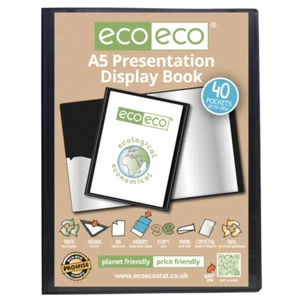 eco eco A5 40 Pocket Presentation Display Book 50% Recycled Black Filing Office - Picture 1 of 4