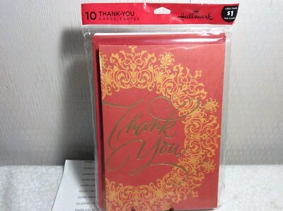 PAQUETE DE 10 TARJETAS DE AGRADECIMIENTO HALLMARK NUEVAS EN PLÁSTICO SELLADO “GRACIAS” ROJO Foto 1 de 2