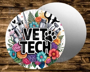 Blechschild rund Tierarzt VET TECH Sonnenblumen Kranz Basteln Miniaturen - Bild 1 von 1