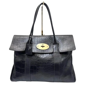 MULBERRY Bayswater Handbag tote bag Shoulder Bag turnlock Leather Black Ahth - Picture 1 of 17