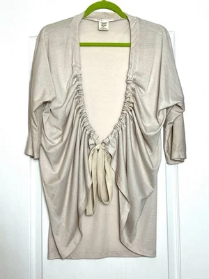 Vintage Charlotte Russe Drawstring Tie Front Cardigan Size XL Beige 3/4 Sleeves - Image 1 of 4