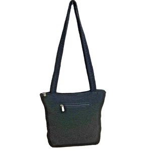 The Sak Crochet Shoulder Bag Purse Women Boho Hobo Handmade Large Black 11x12in - Picture 1 of 18