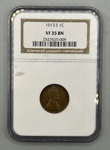 1913 S Lincoln Wheat Cent 1C NGC VF35 Copper Penny - Picture 1 of 7