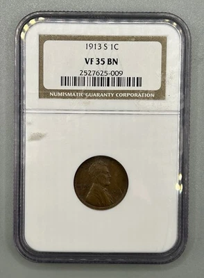 1913 S Lincoln Wheat Cent 1C NGC VF35 Copper Penny - Image 1 of 4
