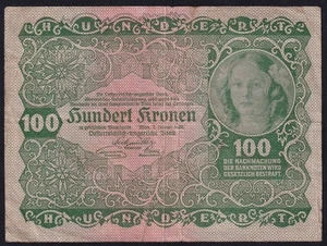 Austria 100 Coronas 1922 Antiguo Billete Billete Moneda Pick 77 F - Imagen 1 de 2