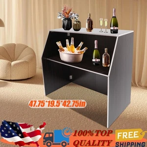 Modern Free Standing Bar Cabinet Black Brown Portable Foldable Event Bar - Picture 1 of 14