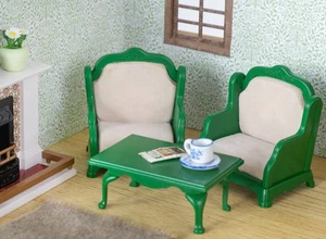 Sylvanian Ornate Armchairs & Table. Flocked vintage furniture Calico Critters - Picture 1 of 3
