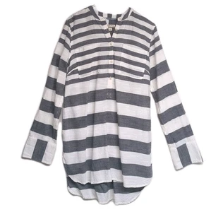 Merona Tunic Top Women Medium Stripes Nautical V-Neck Collarless Navy Cream M - Picture 1 of 11