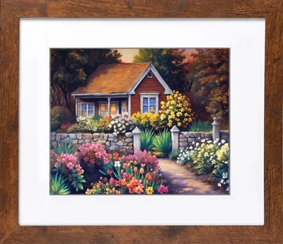 NEW HONEY WOOD FRAME LANDSCAPE "Garden Home" 15.5x12.5 Frame, signed 8x10 - Image 1 of 4