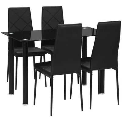 Dining Table Set of 4 Modern Glass Table & Chairs Padded Seats PU Leather 120cm - Image 1 of 4