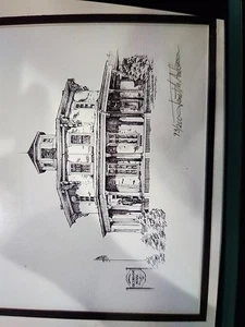 Dibujo casa octágono firmado Vitage..en marco original - Imagen 1 de 7