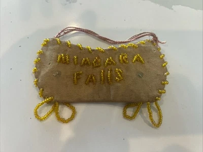 СТАРИННЫЙ ИНДЕЙСКИЙ КОЖАНЫЙ БИСЕР NIAGRA ПАДАЕТ СУВЕНИР 4 1/2» - Изображение 1 из 4