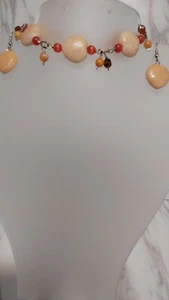 Peach colored coral heart bracelet and earrings - Picture 1 of 3