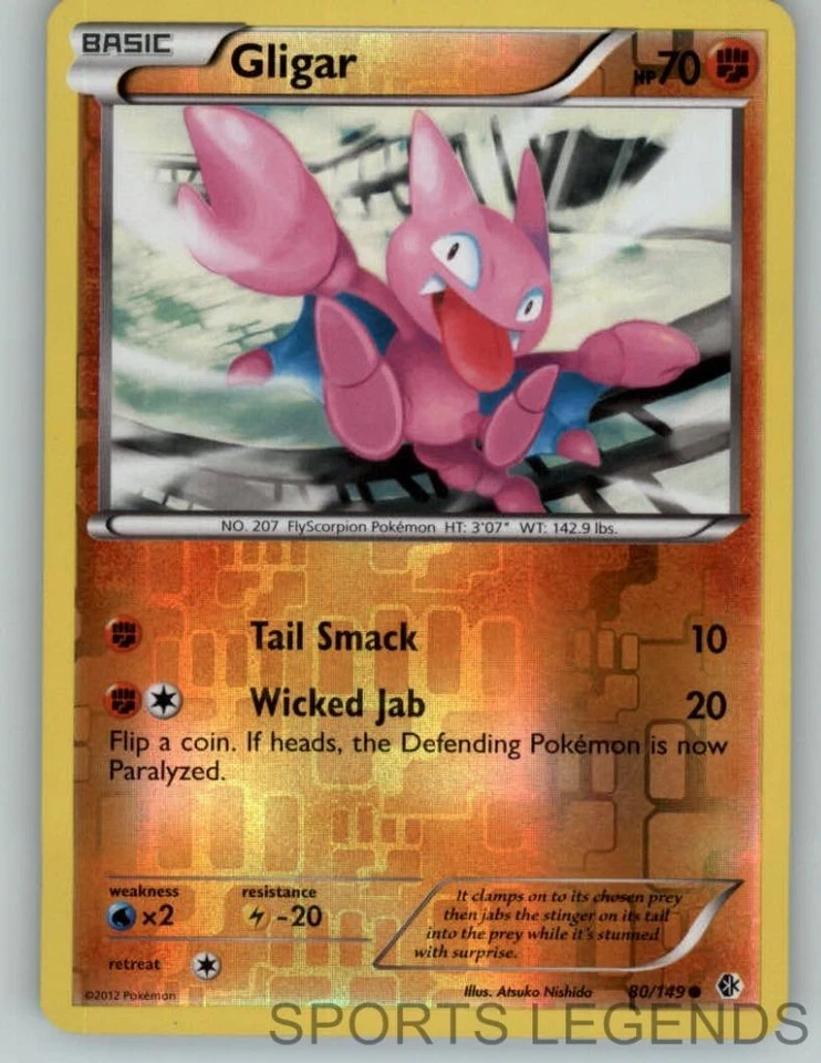 2012 pokemon Boundaries Crossed reverse holo Gligar 80/149 - Image 1 of 1