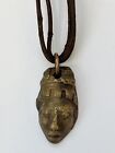 Handcrafted "metal clay" tribal face 1" pendant unisex cotton cord Susan O'Brien