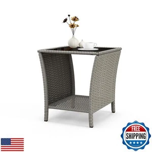 Elepude Outdoor Side Table Wicker Rattan Side Tables, End Table for Patio wit - Picture 1 of 5