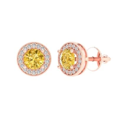 Yellow Zirconia Stud Earrings for Women, Screw back (1.18 cttw, 5mm, Round-Cut) - Image 1 of 4