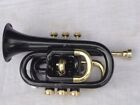 Summer Sale !Mini Pocket New Black Brass Finish Bb Flat Pocket Trumpet +Case+M/P