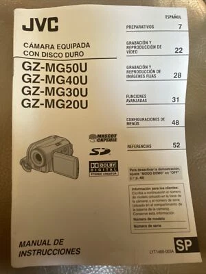 Spanish Manual JVC Everio GZ-MG50u HD Camcorder GZ-MG40u GZ-MG30u GZ-MG20u - Image 1 of 4
