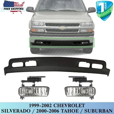Front Lower Valance + Fog Lights For 1999-2002 Chevy Silverado / 2000-2004 Tahoe Foto 1 de 4