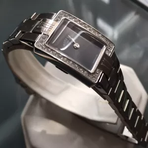 Ladies Genuine Rotary Rectangular Crystals Black Designer Dress Watch LB02590/04 - Picture 1 of 12