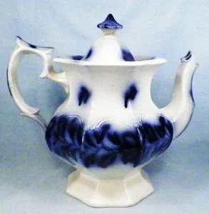Persian Rose Flow Blue Coffeepot Teapot Ironstone Coffee Tea Pot Antique As Is - Picture 1 of 12
