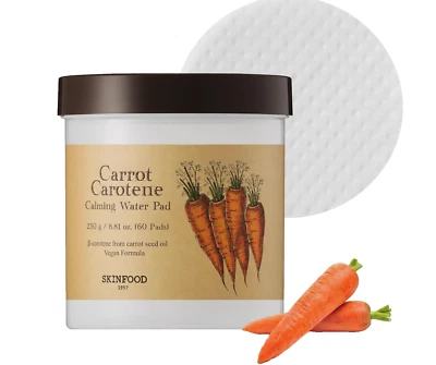 Almohadillas de agua calmante de zanahoria caroteno SKINFOOD 250 g (8,81 oz) 60 hojas para enrojecimiento Foto 1 de 4