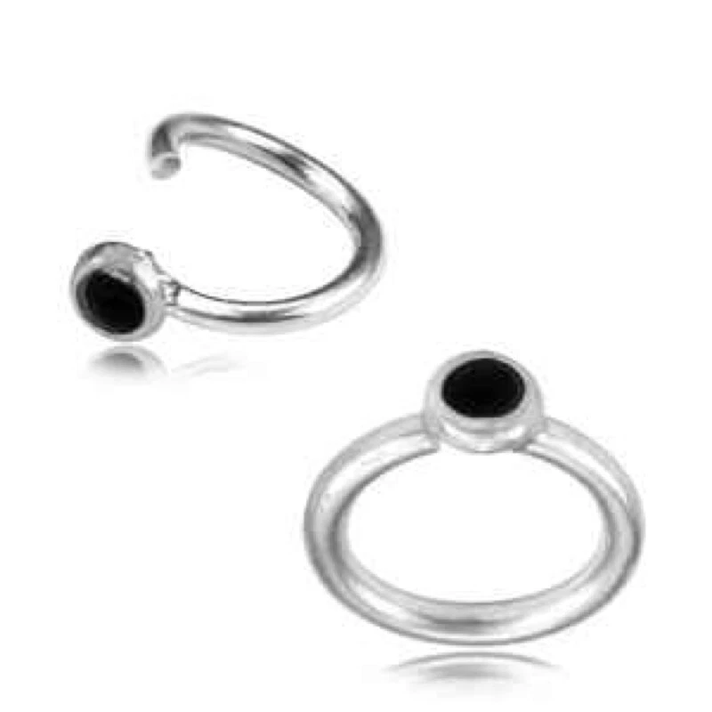 SINGLE 16G STERLING SILVER ONYX NOSE RING TRAGUS EARRING HOOPS HELIX SNUG ! - Image 1 of 1
