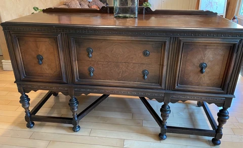 Antique Carved Walnut Buffet Sideboard Server Cabinet Cover