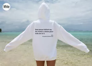 Dear person behind me Unisex Cap Hoodie Coat White/Black Pullover Hoodie - Picture 1 of 11