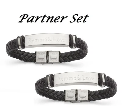 2x Partner Leder Armband mit Namen Gravur Armreif Ewige Love Geburtstag Geschenk - Bild 1 von 3