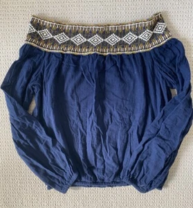 Camicia top Tory Burch donna L blu navy a maniche lunghe contadino - Foto 1 di 6