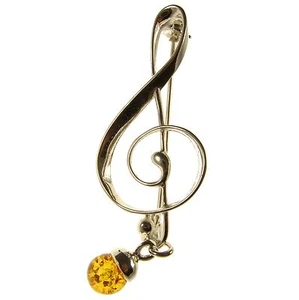 BALTIC AMBER STERLING SILVER 925 MUSIC CLEF BROOCH PIN JEWELLERY JEWELRY GIFT - Picture 1 of 1