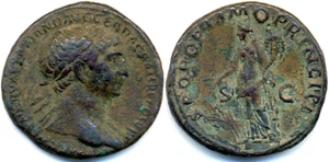 Antike-Römer, Traianus (98-117 n. Chr.) AE-AS Fortuna Füllhorn 11,02 g. 27 mm. - Bild 1 von 1