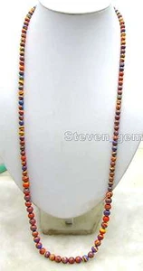 Long 33" 6-8mm Red Round Zebra Stripe Agate Graduate Necklace for Women ne5798 - Picture 1 of 3