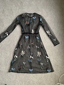 Nasty Gal Black Sheer Floral Top Long Sleeve Tie Front NWT Size M - Picture 1 of 5