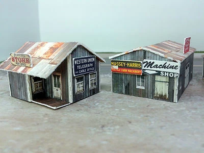 Z Scale Buildings Kit - (3) Weathered Effect Sheds - Cardstock Model Kit SK2 - Image 1 of 4