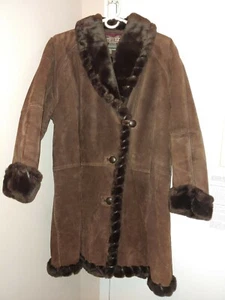 Global Identity G-III VINTAGE Women's Size Small Brown Suede & Faux Fur 3/4 Coat - Picture 1 of 6