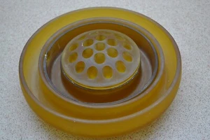 Vintage Amber Glass Flower Bowl & Frog 3 piece Round - Picture 1 of 7