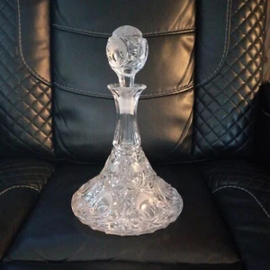 Vintage Monarch Rosa West Germany Peacock Pattern Lead Crystal Ship Decanter - Picture 1 of 10