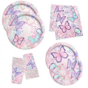 Butterfly Birthday Party Supplies Disposable Paper Plates Napkins And Cups For B - Picture 1 of 6