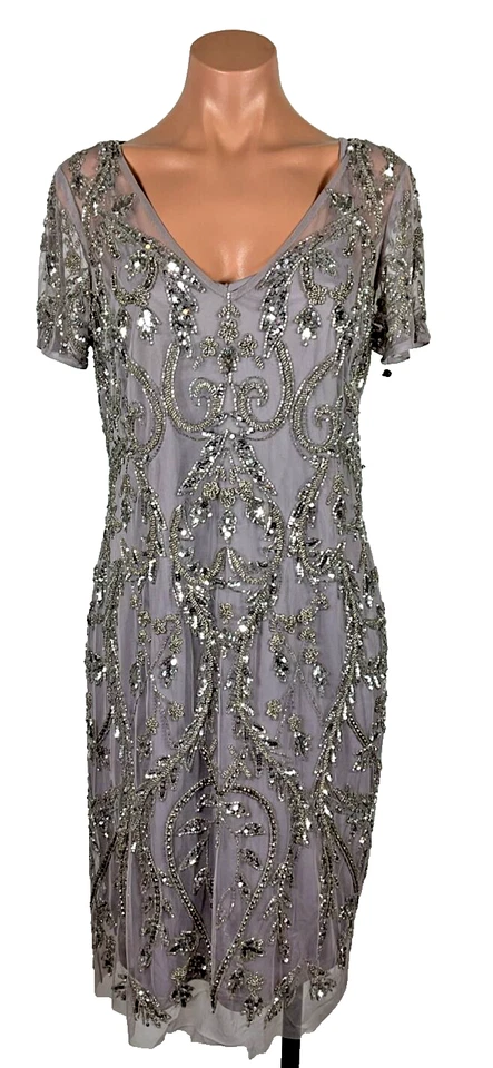 Adrianna Papell Women's Beaded Knee Length Dress Women Dress Dusty Purple 12 P - Image 1 of 4