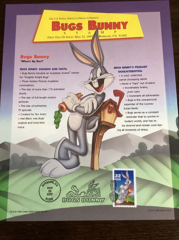Scott#3137 Bugs Bunny- First Day Of Issue  Poster -w/stamp-1997-US - Image 1 of 1