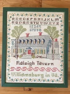 Vintage Framed Completed Cross Stitch SAMPLER Raleigh Tavern Williamsburg 15x12 - Picture 1 of 6