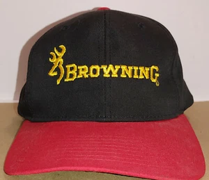 Browning Logo Hat Adjustable Snap Back Black with Red Brim - Picture 1 of 7