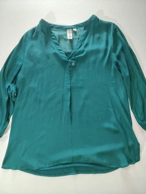 Blusa Dolan Mujer Grande Cuello en V Botón Frontal Manga 3/4 Ligera Top Camisa Foto 1 de 4