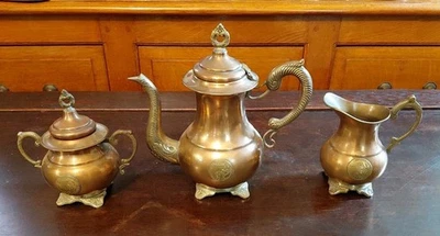 Kleinere massive Kupferqualität südafrikanische Kaffeekanne Milchkännchen & Zuckerdose - Bild 1 von 4